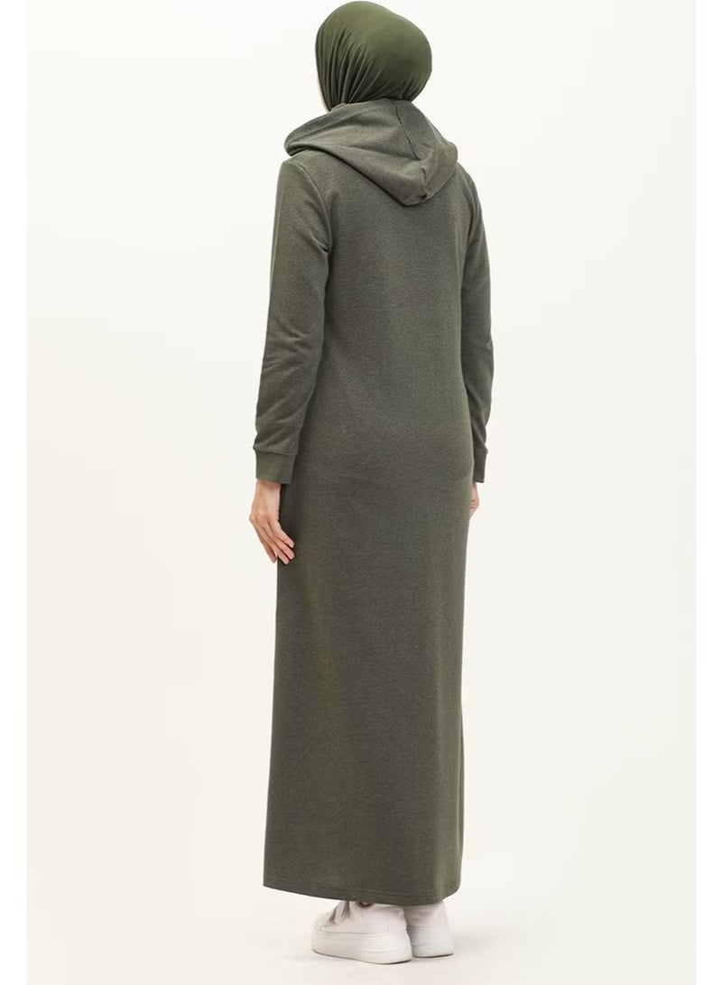 Sefa Merve عباءة رياضية بغطاء رأس وجيب 3011-02 كاكي - Image 5